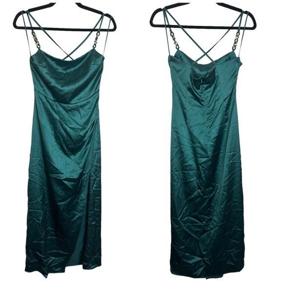 Zara Satin Slip Style Wrap Dress with Gold Chain Detailing on Straps - Picture 4 of 13